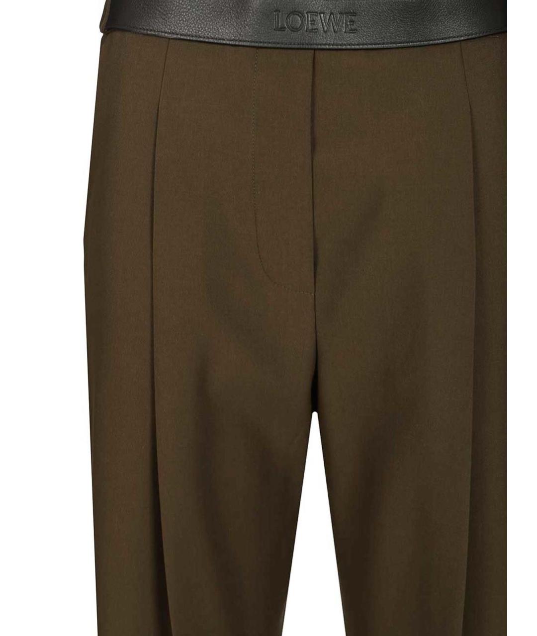 LOEWE Хаки шерстяные прямые брюки, фото 4