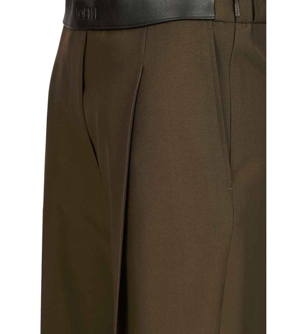 LOEWE Хаки шерстяные прямые брюки, фото 5