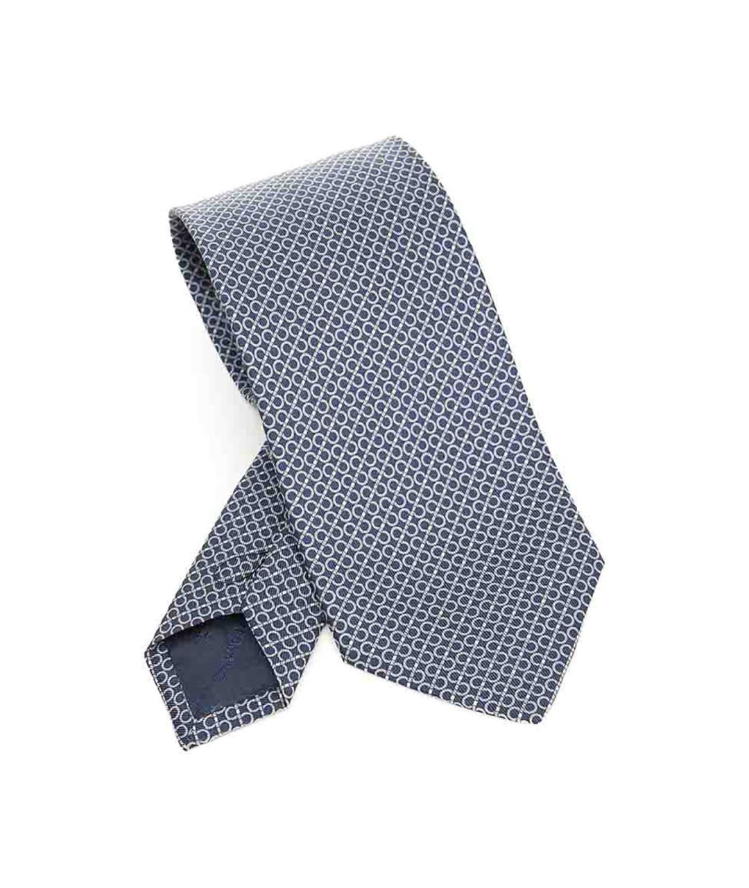 FERRAGAMO Синий шелковый галстук, фото 1