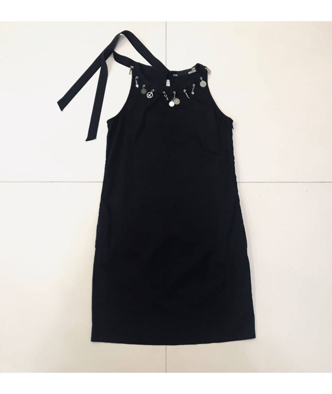 LOVE MOSCHINO Черное хлопко-эластановое повседневное платье, фото 8