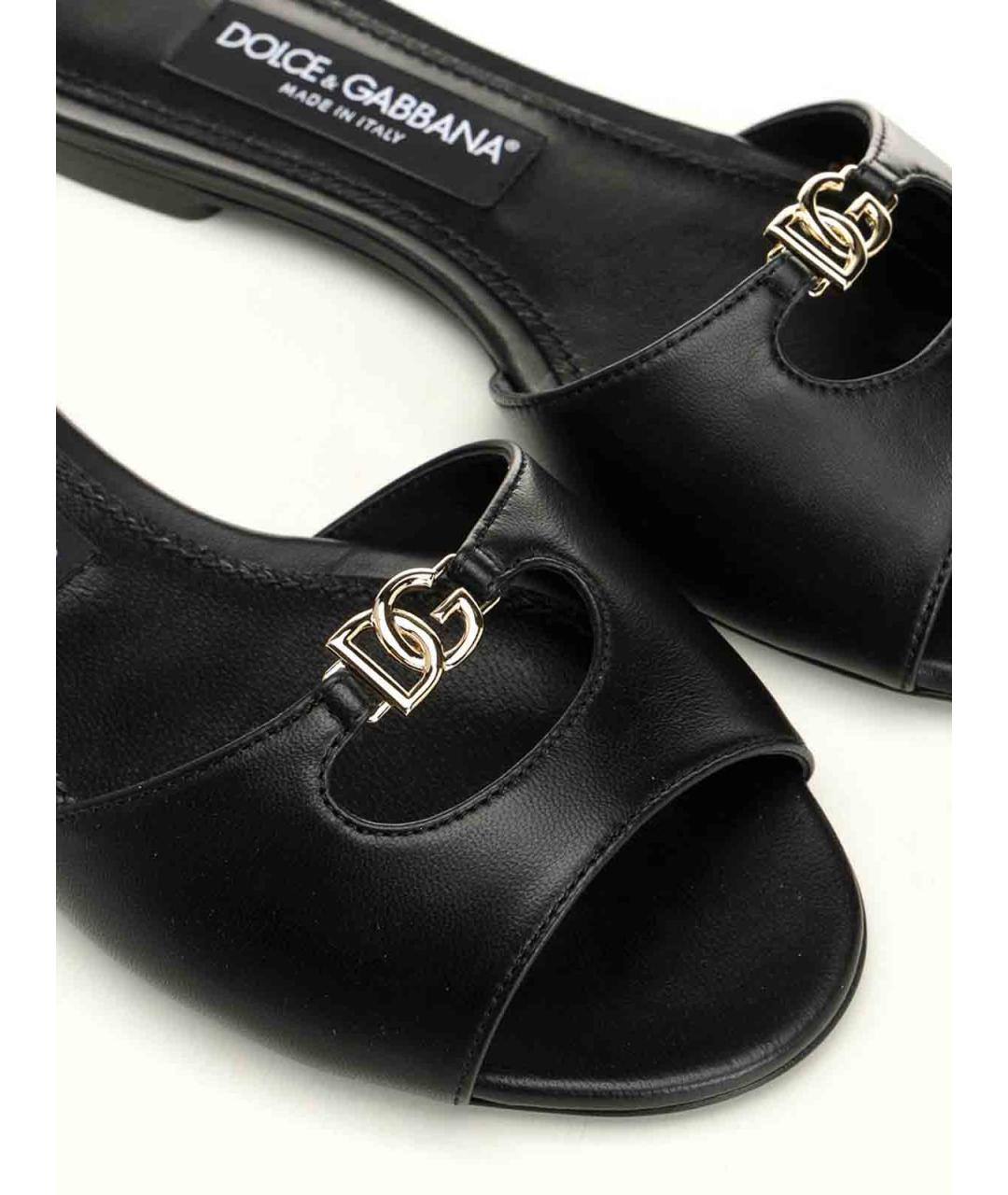 DOLCE&GABBANA Черные кожаные шлепанцы, фото 5