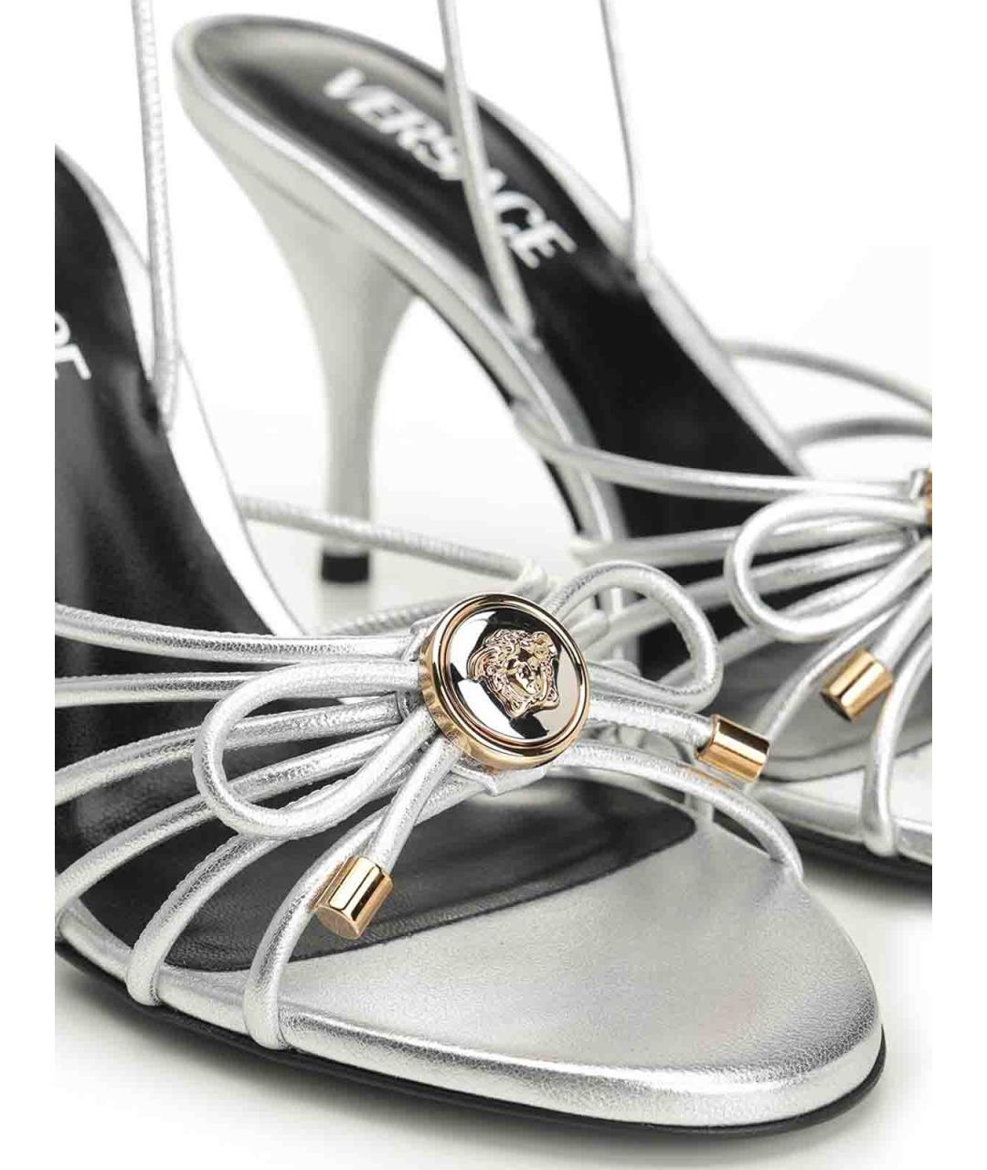 VERSACE Серебряные кожаные босоножки, фото 6