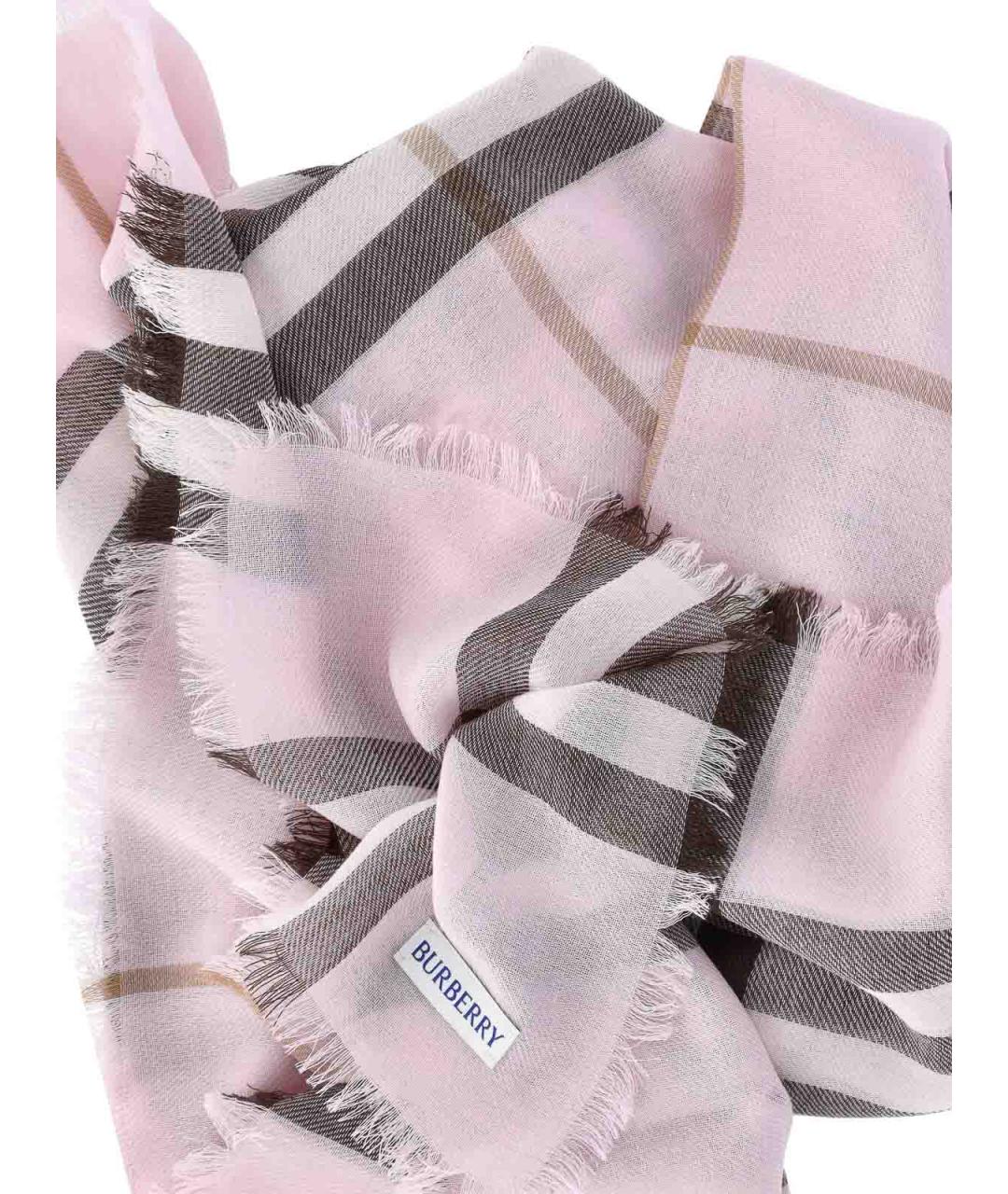 BURBERRY Розовый шерстяной шарф, фото 3