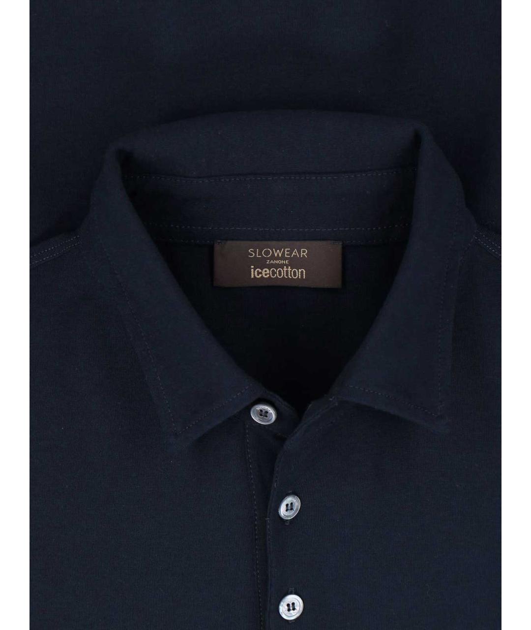 ZANONE Синее хлопковое поло с коротким рукавом, фото 3