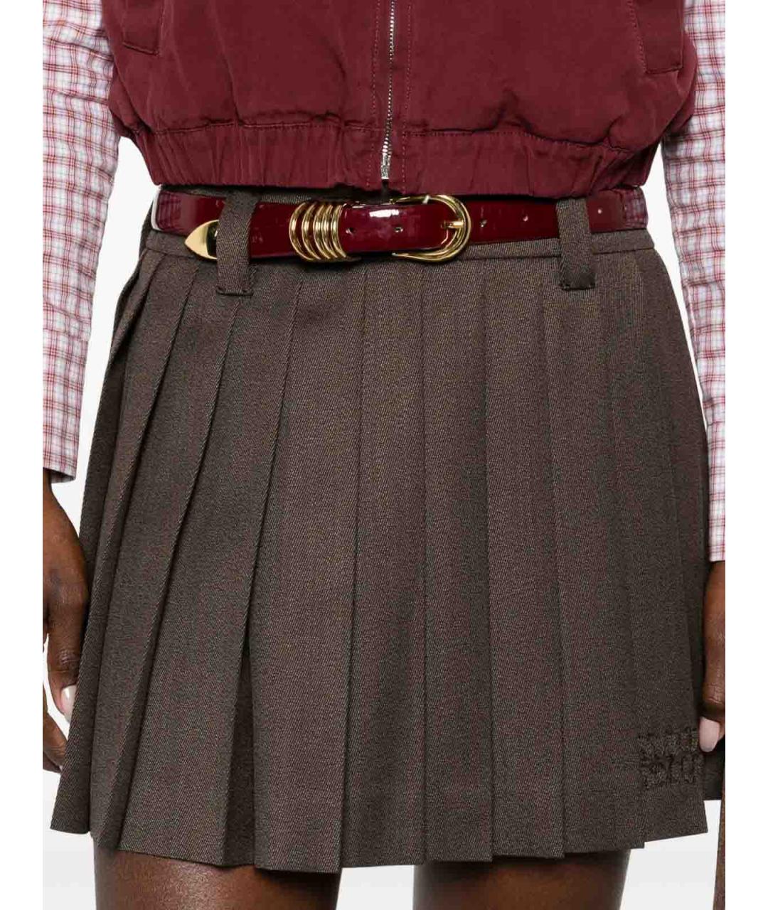 MIU MIU Коричневая хлопковая юбка мини, фото 5