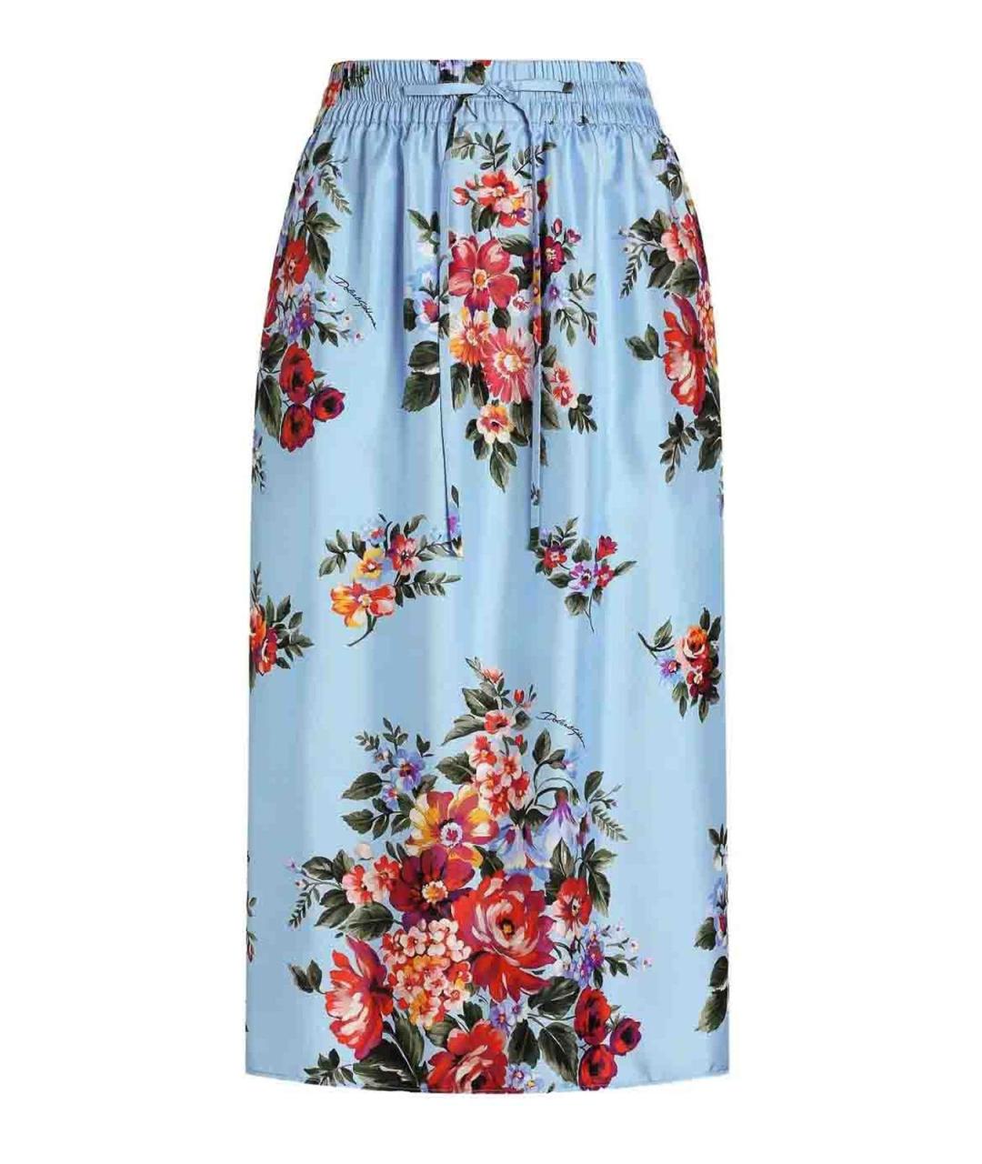 DOLCE&GABBANA Голубая шелковая юбка миди, фото 1