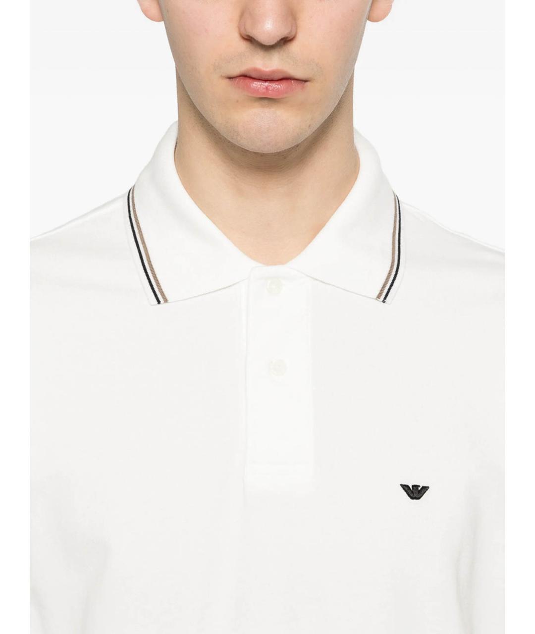 EMPORIO ARMANI Белое хлопковое поло с коротким рукавом, фото 3