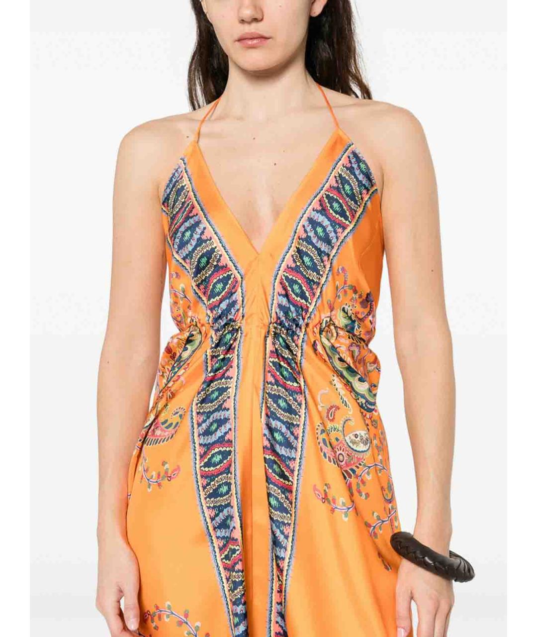 ETRO Оранжевое шелковое повседневное платье, фото 4