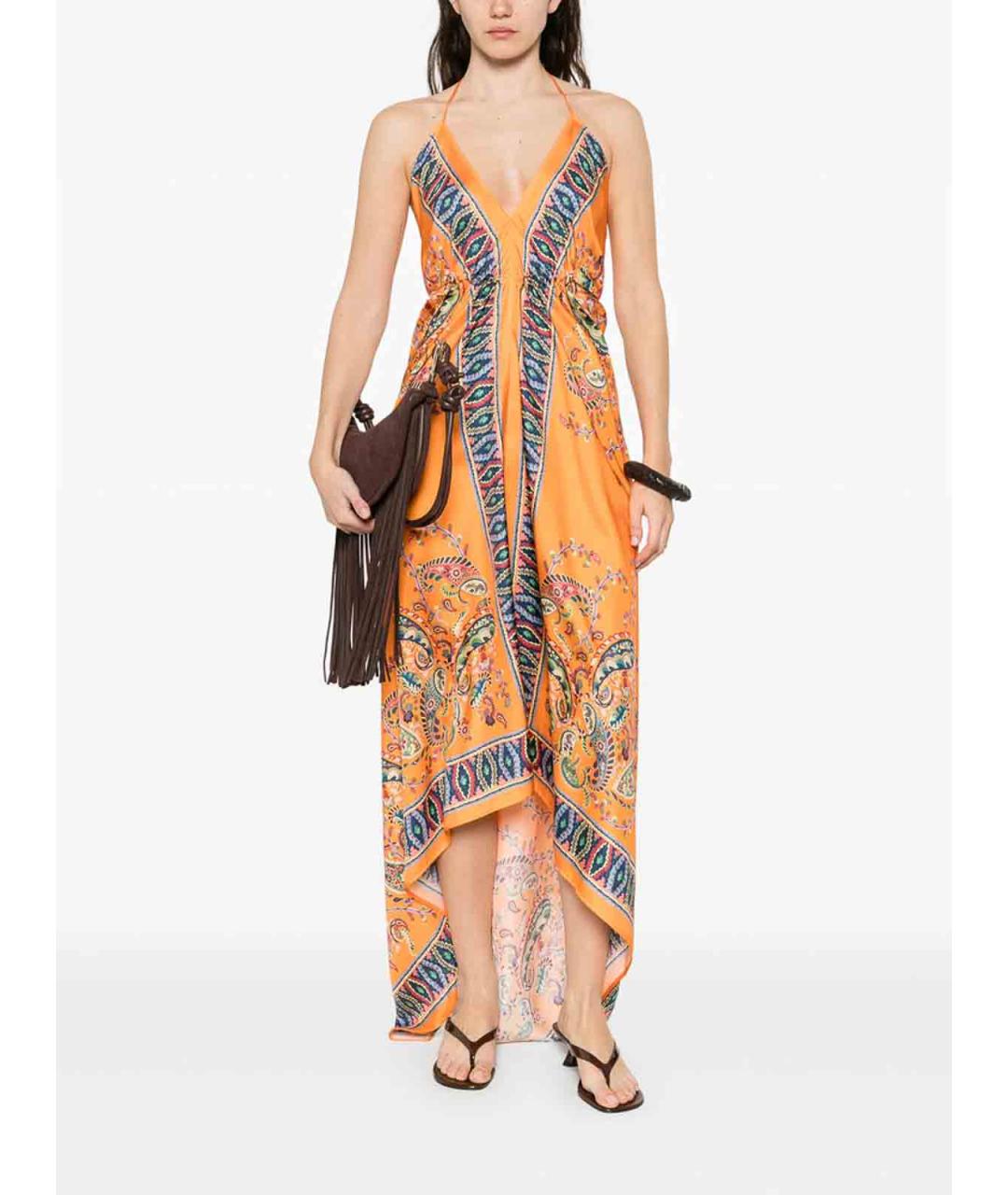 ETRO Оранжевое шелковое повседневное платье, фото 5