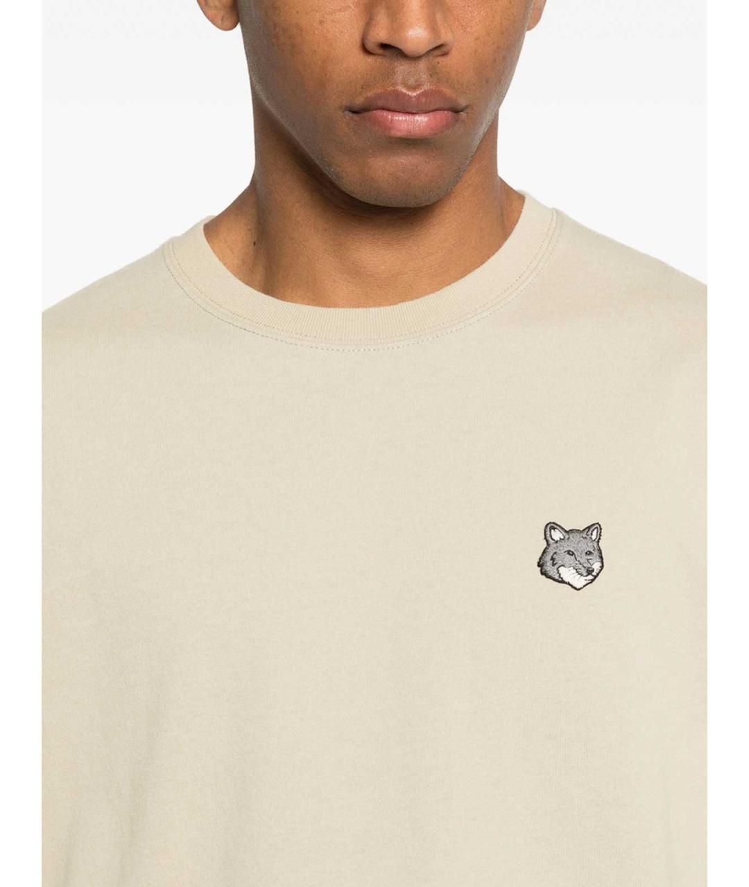 MAISON KITSUNE Бежевая хлопковая футболка, фото 4