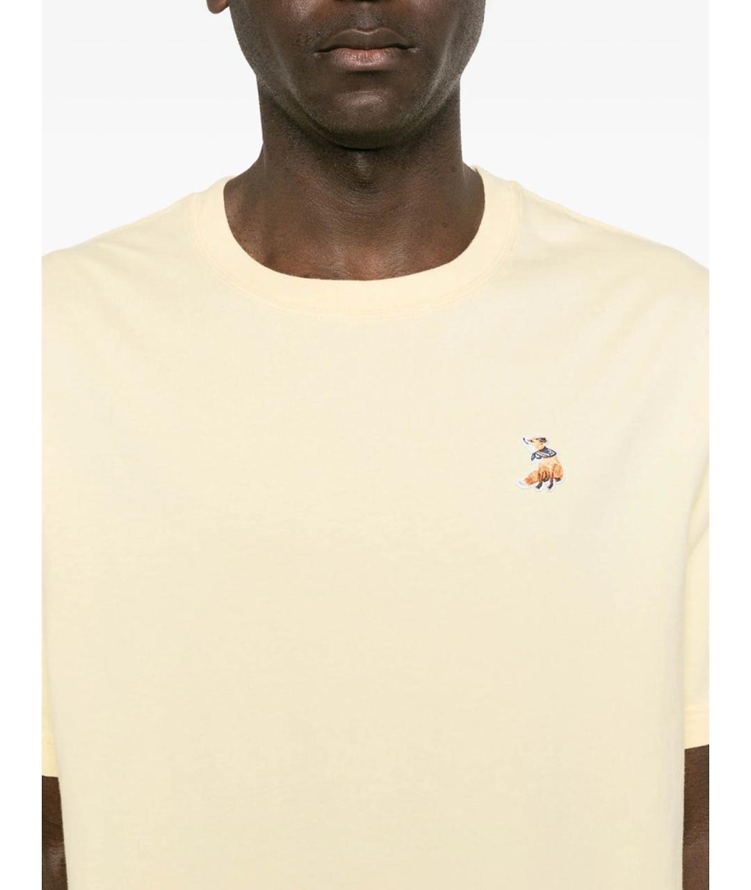 MAISON KITSUNE Желтая хлопковая футболка, фото 4