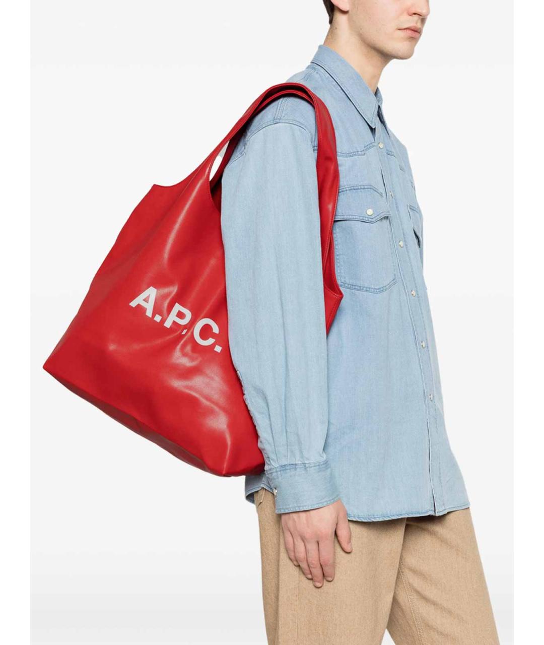 A.P.C. Красная хлопковая сумка тоут, фото 4