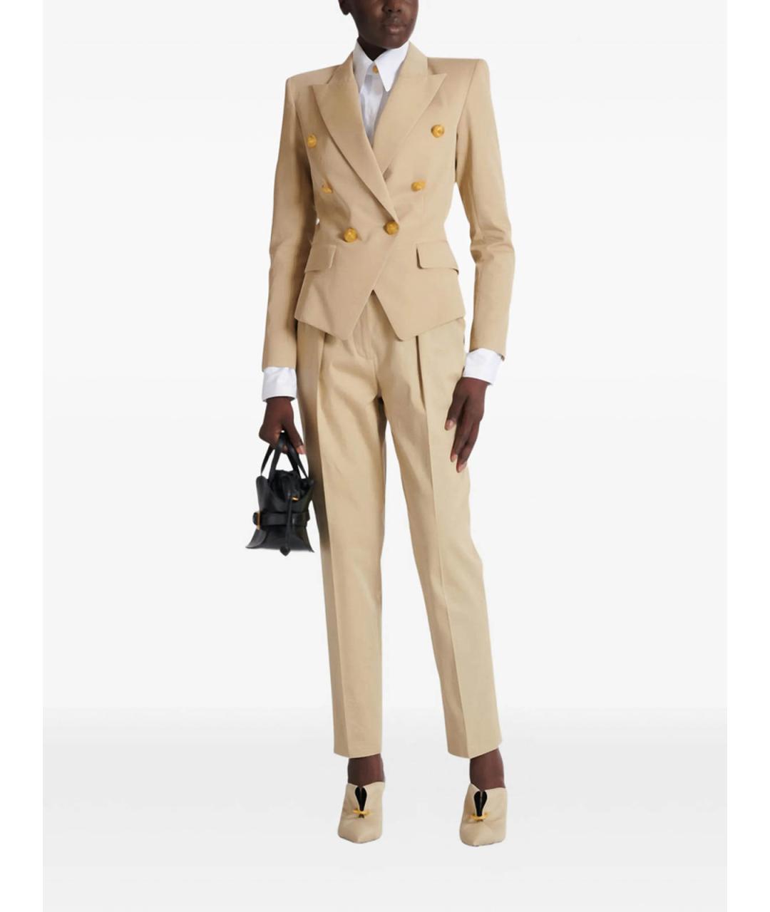 BALMAIN Бежевые хлопковые прямые брюки, фото 6