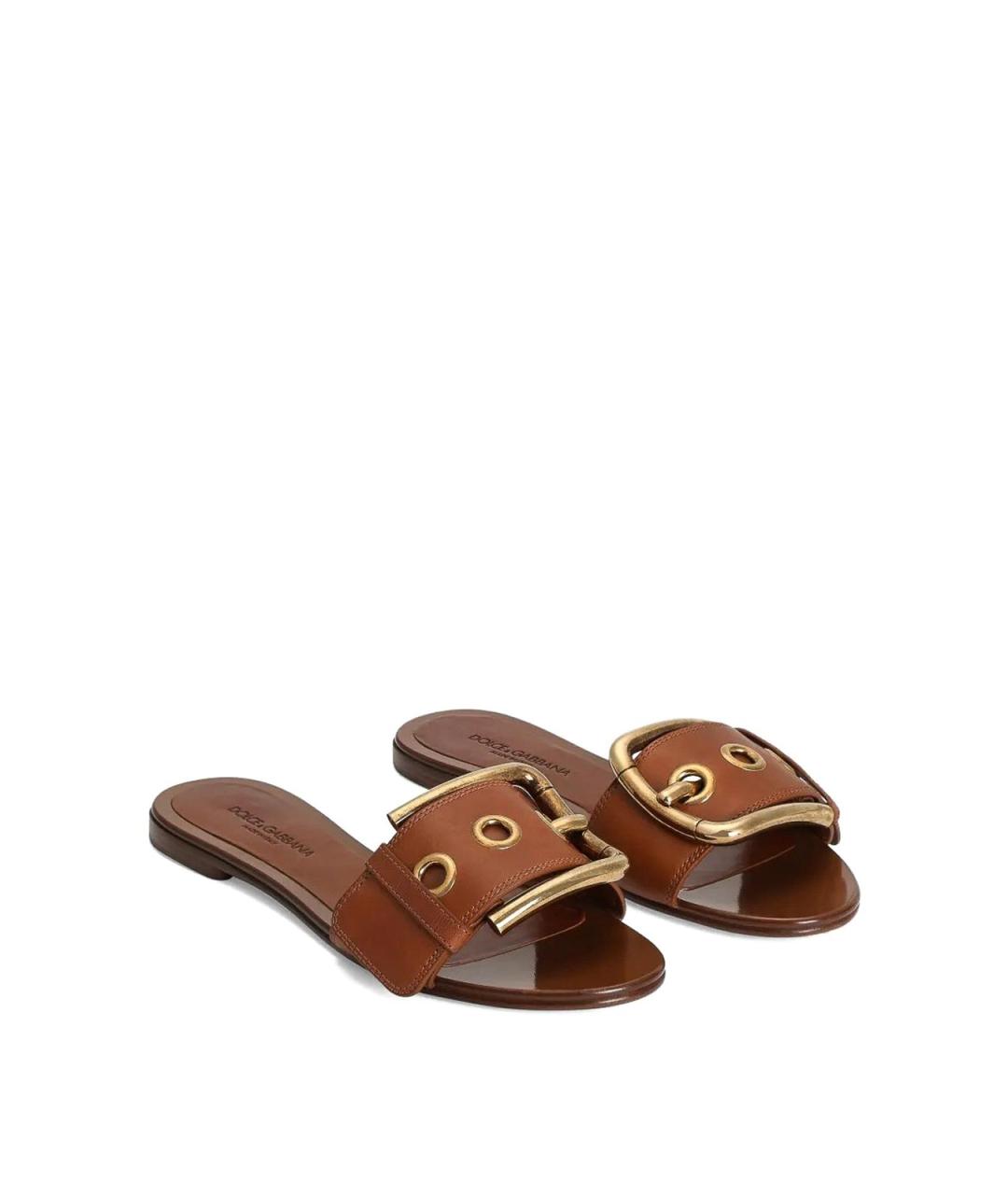 DOLCE&GABBANA Коричневые кожаные шлепанцы, фото 2