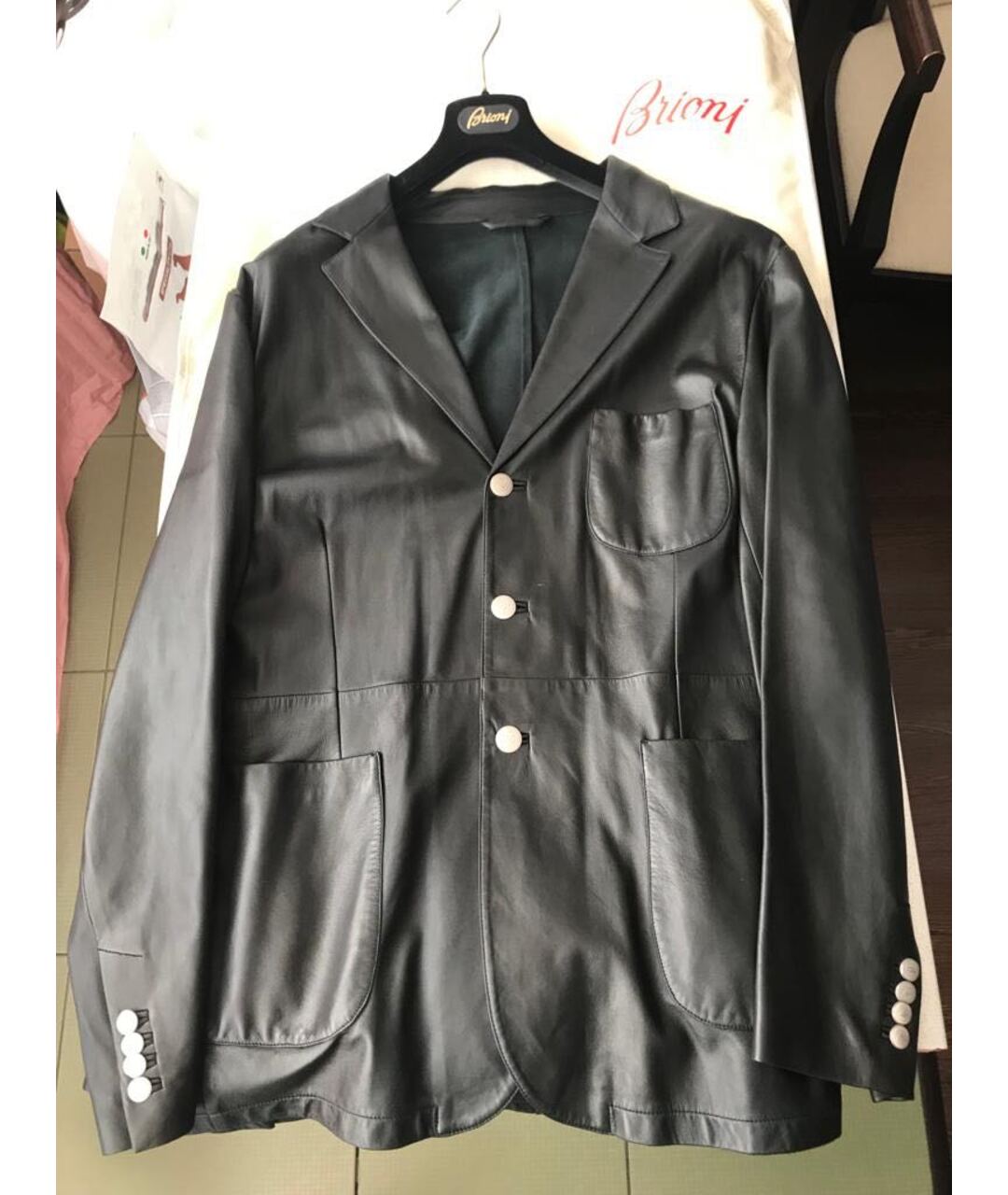 BRIONI Черный кожаный пиджак, фото 5