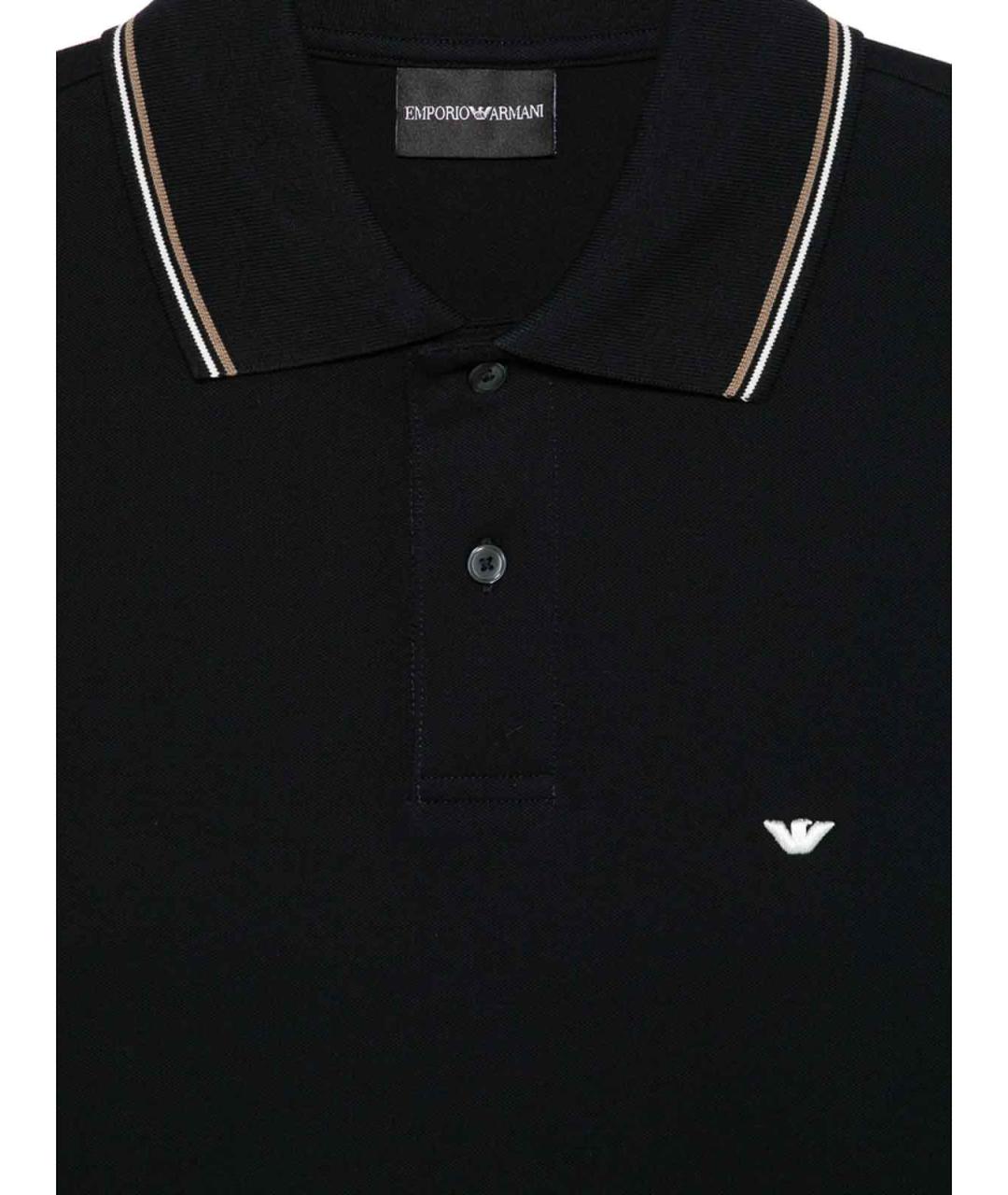 EMPORIO ARMANI Темно-синее хлопковое поло с коротким рукавом, фото 3