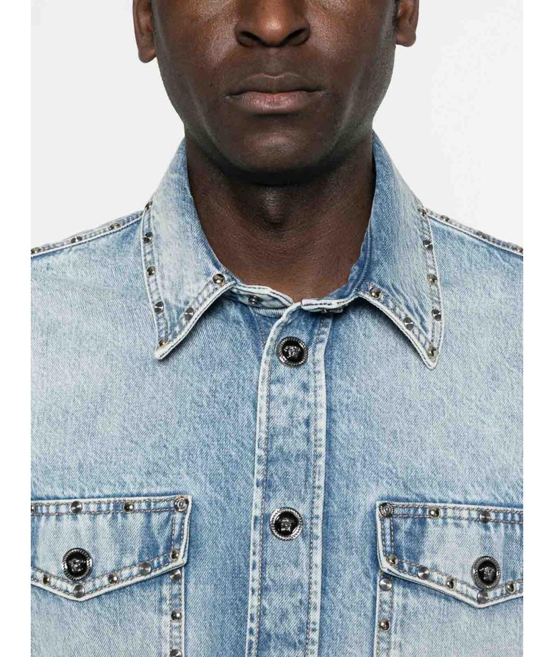 VERSACE Голубая хлопковая кэжуал рубашка, фото 4