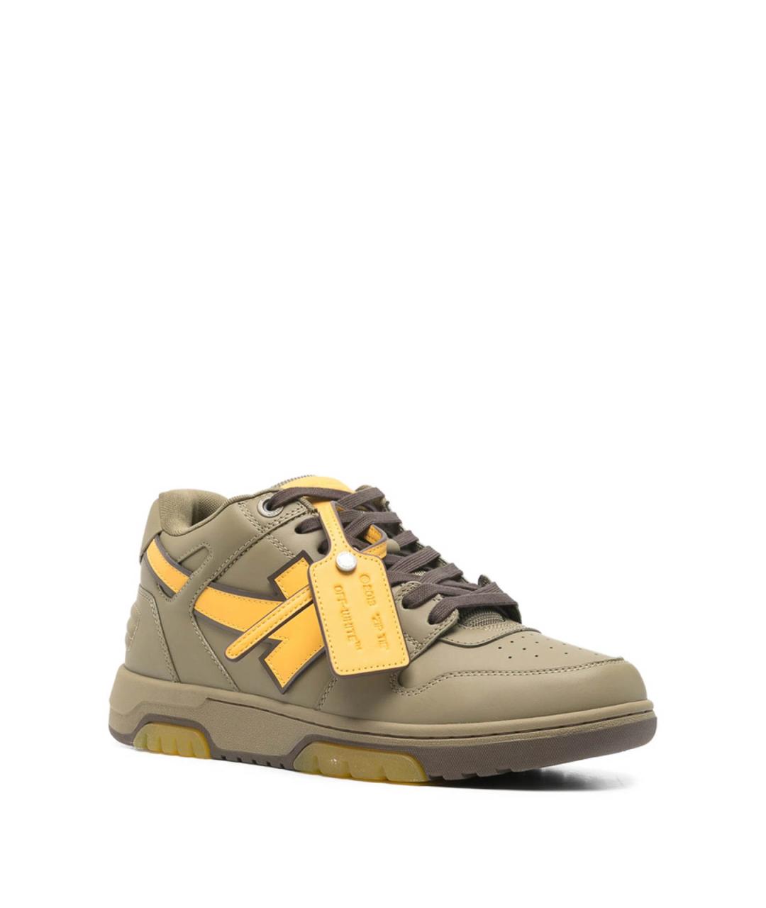 OFF-WHITE Зеленые кожаные низкие кроссовки / кеды, фото 3