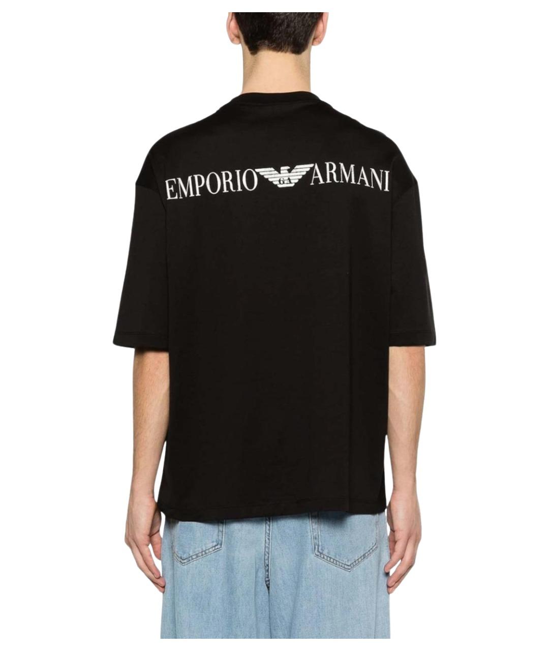 EMPORIO ARMANI Черная хлопковая футболка, фото 2