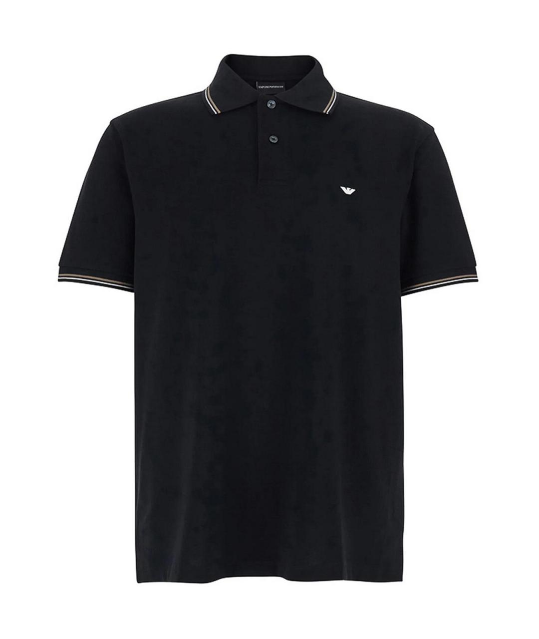 EMPORIO ARMANI Черное хлопковое поло с коротким рукавом, фото 1