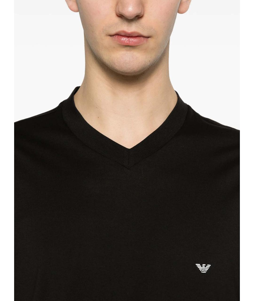 EMPORIO ARMANI Черная хлопковая футболка, фото 2