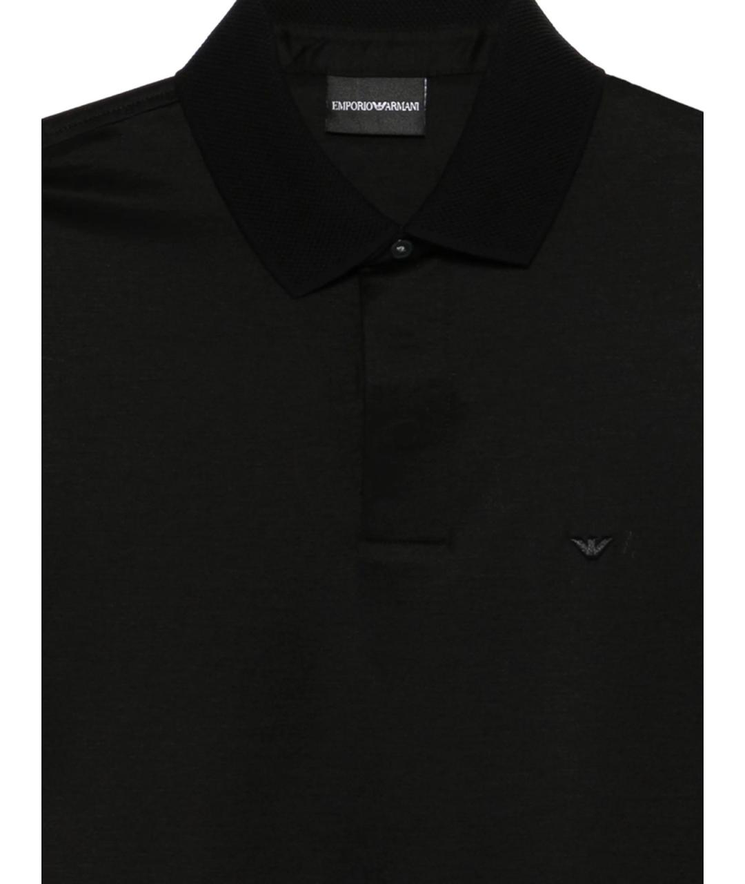 EMPORIO ARMANI Черное хлопковое поло с коротким рукавом, фото 3