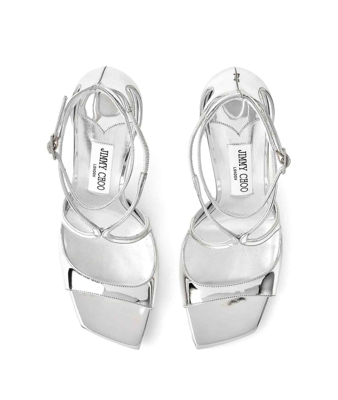 JIMMY CHOO Серебряные кожаные босоножки, фото 2