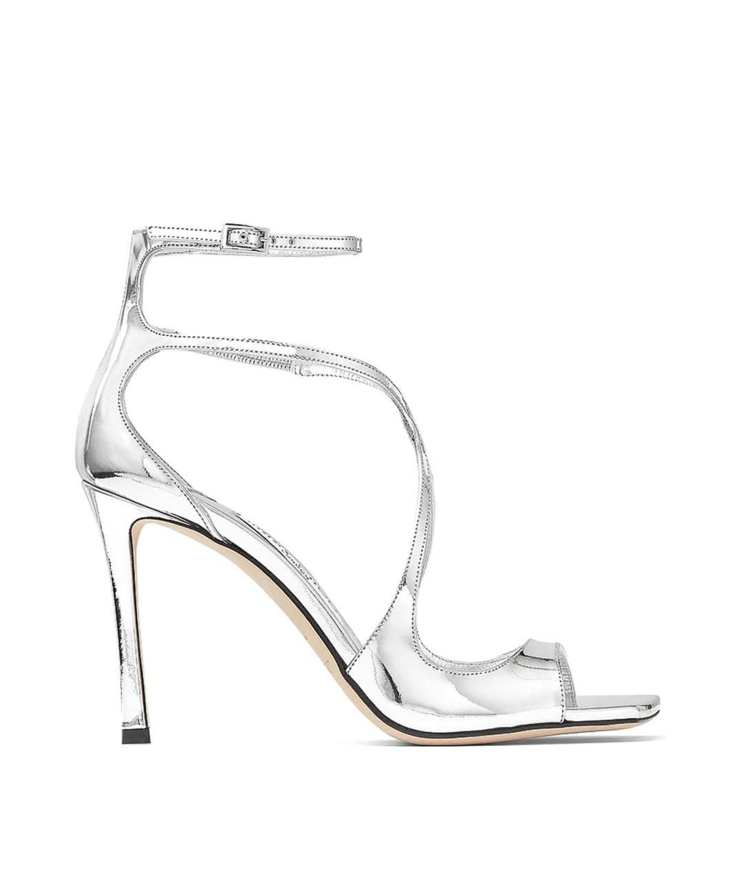 JIMMY CHOO Серебряные кожаные босоножки, фото 1
