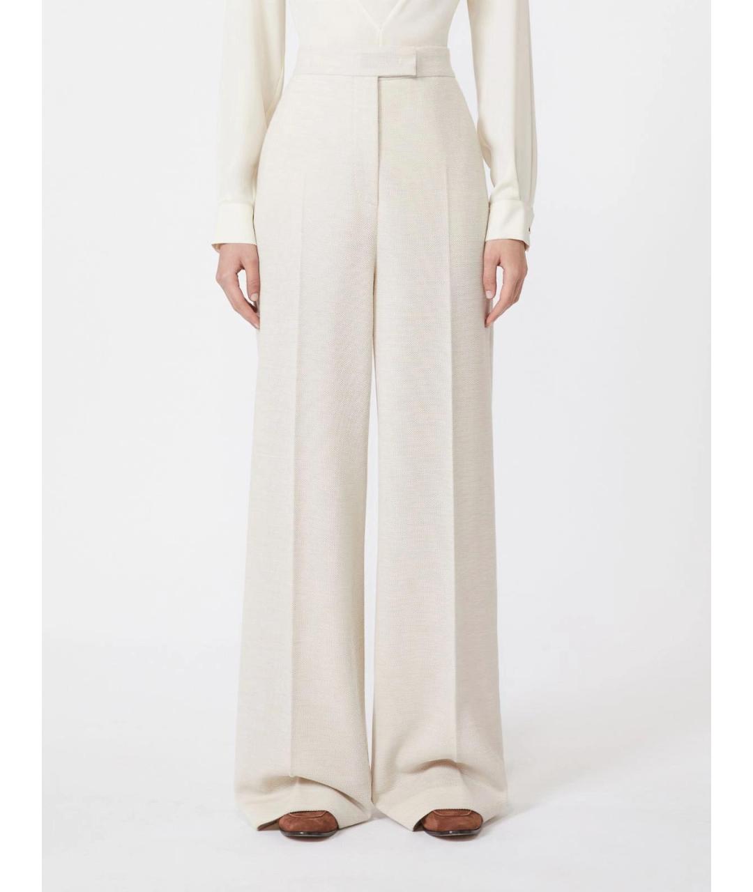 MAX MARA Бежевые шерстяные брюки широкие, фото 3