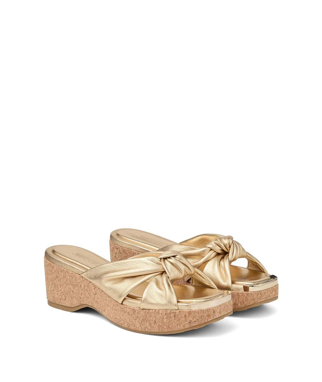 JIMMY CHOO Золотые кожаные мюли, фото 3