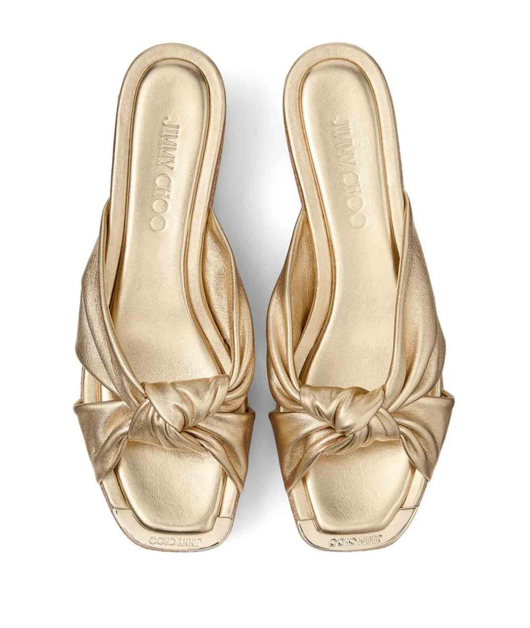 JIMMY CHOO Золотые кожаные мюли, фото 4