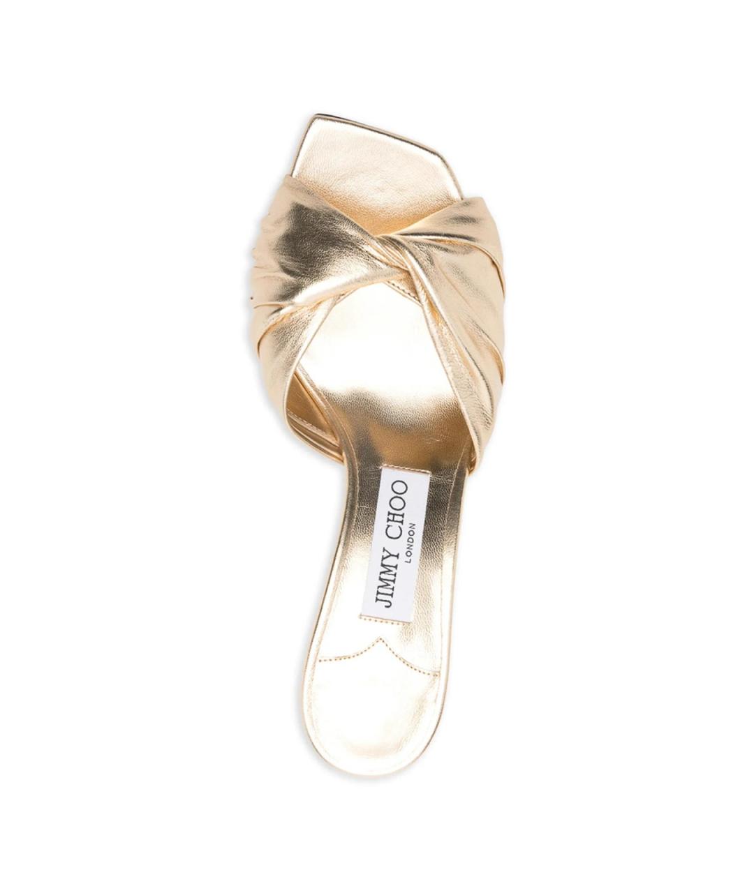 JIMMY CHOO Золотые кожаные мюли, фото 4