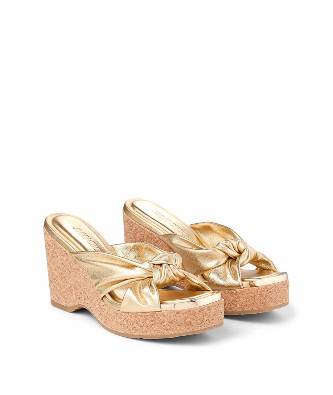 JIMMY CHOO Золотые кожаные сабо, фото 2