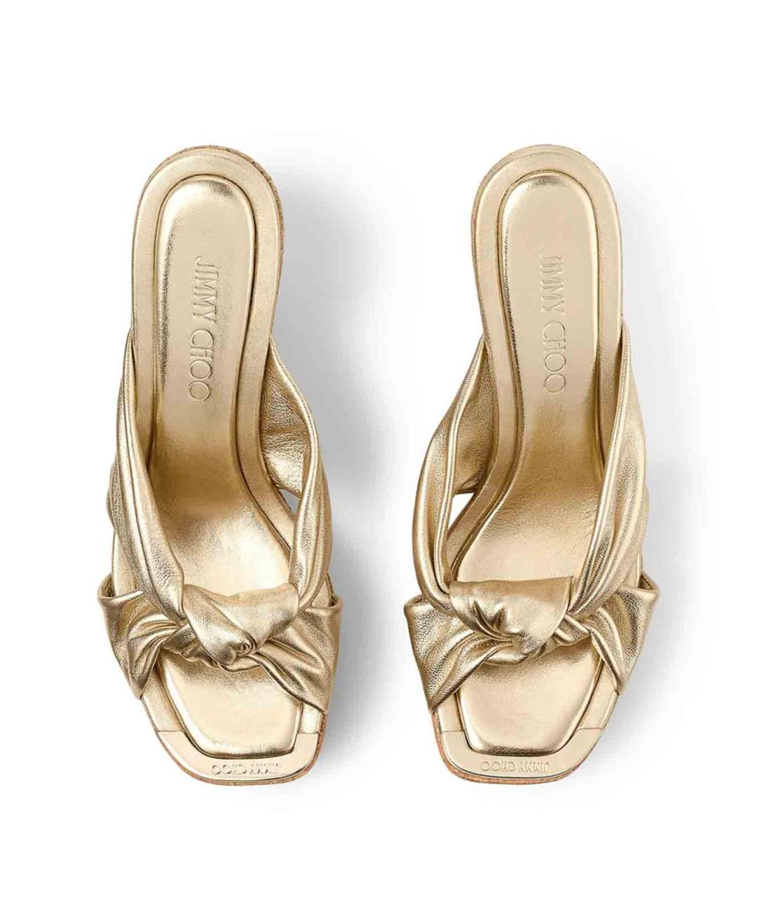 JIMMY CHOO Золотые кожаные сабо, фото 3