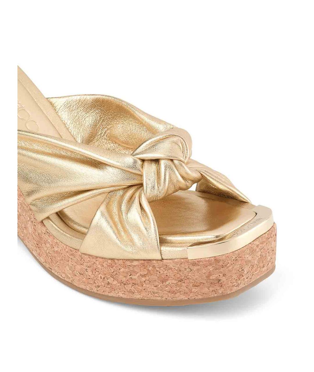 JIMMY CHOO Золотые кожаные сабо, фото 5