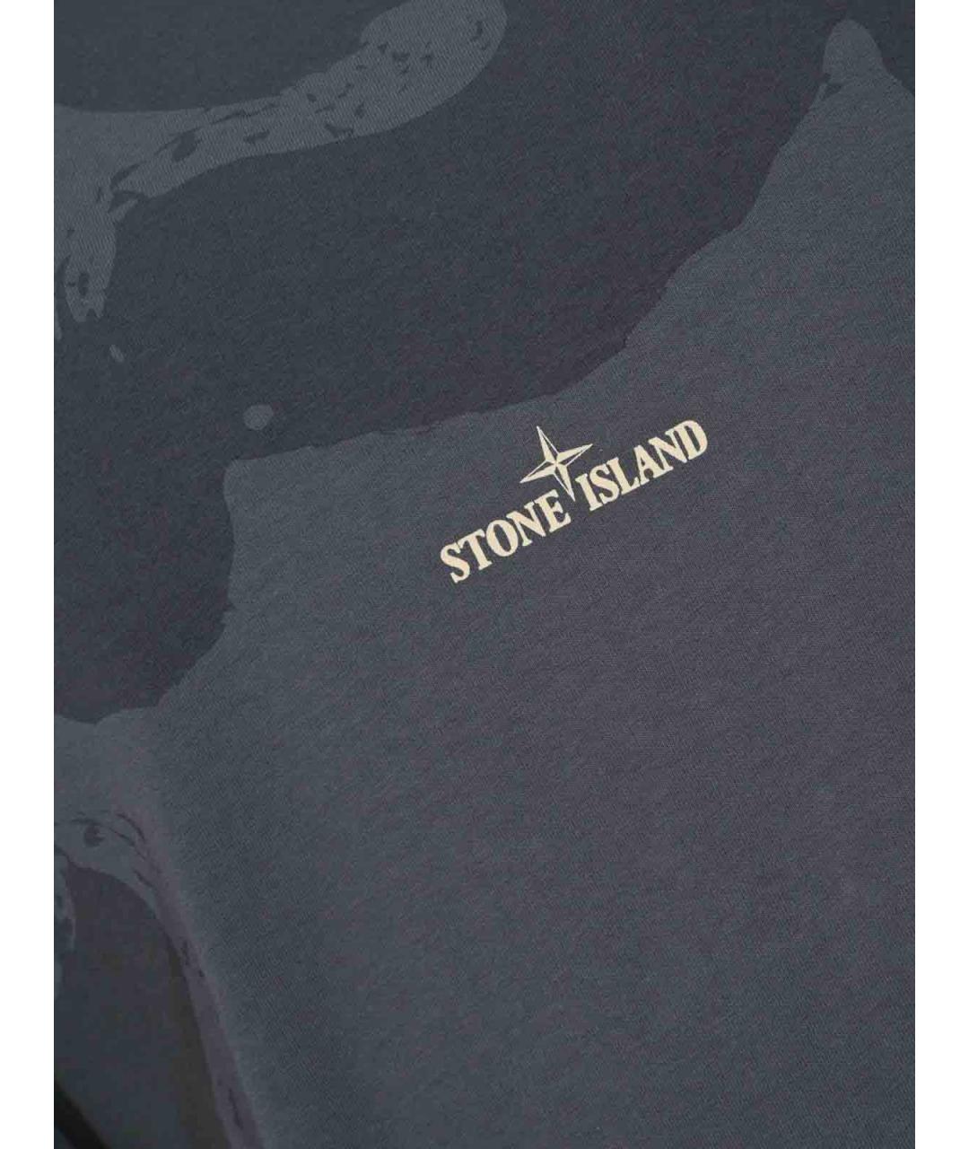 STONE ISLAND Темно-синяя хлопковая футболка, фото 3