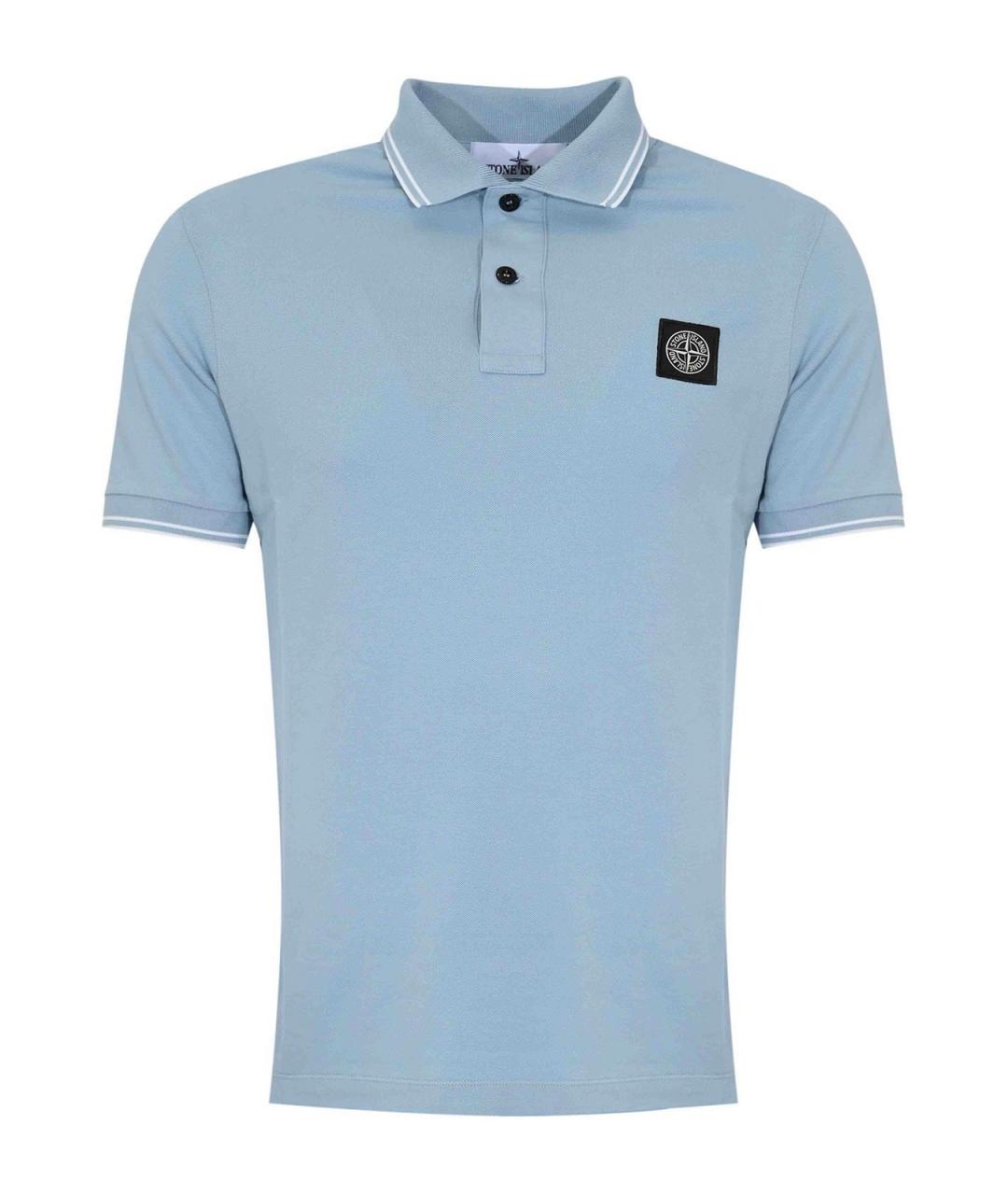 STONE ISLAND Голубое хлопковое поло с коротким рукавом, фото 1