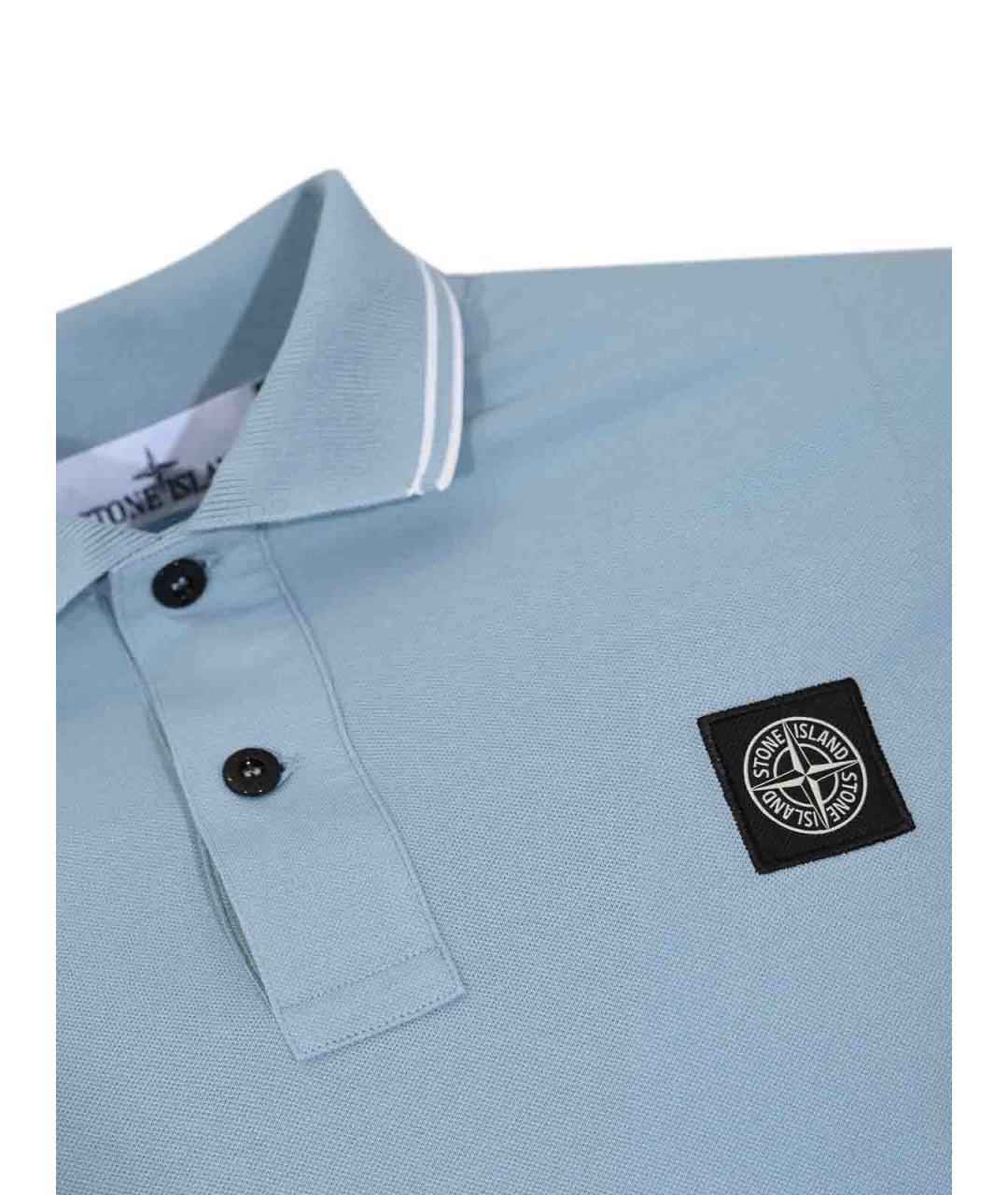 STONE ISLAND Голубое хлопковое поло с коротким рукавом, фото 3