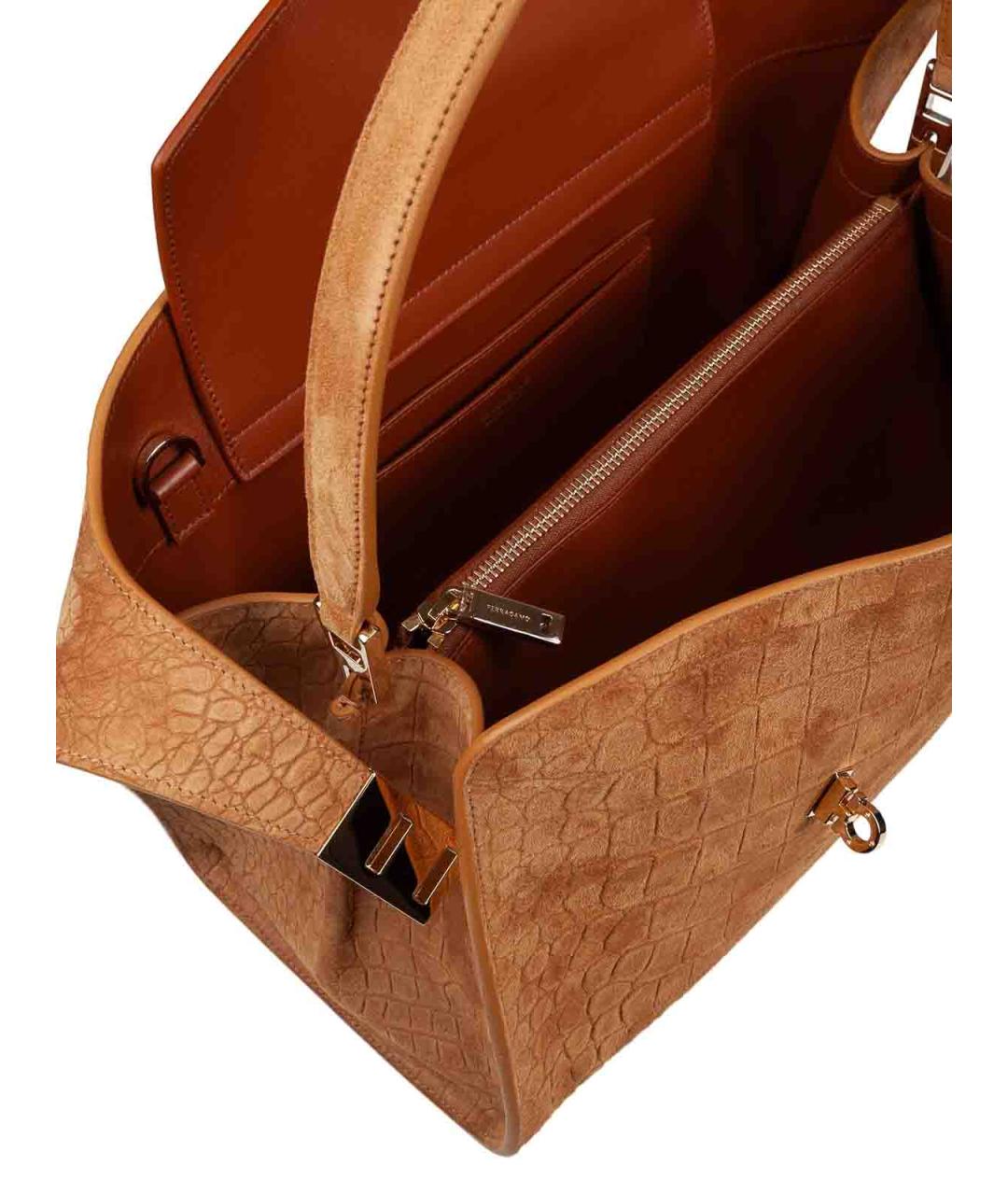 FERRAGAMO Бежевая замшевая сумка через плечо, фото 3