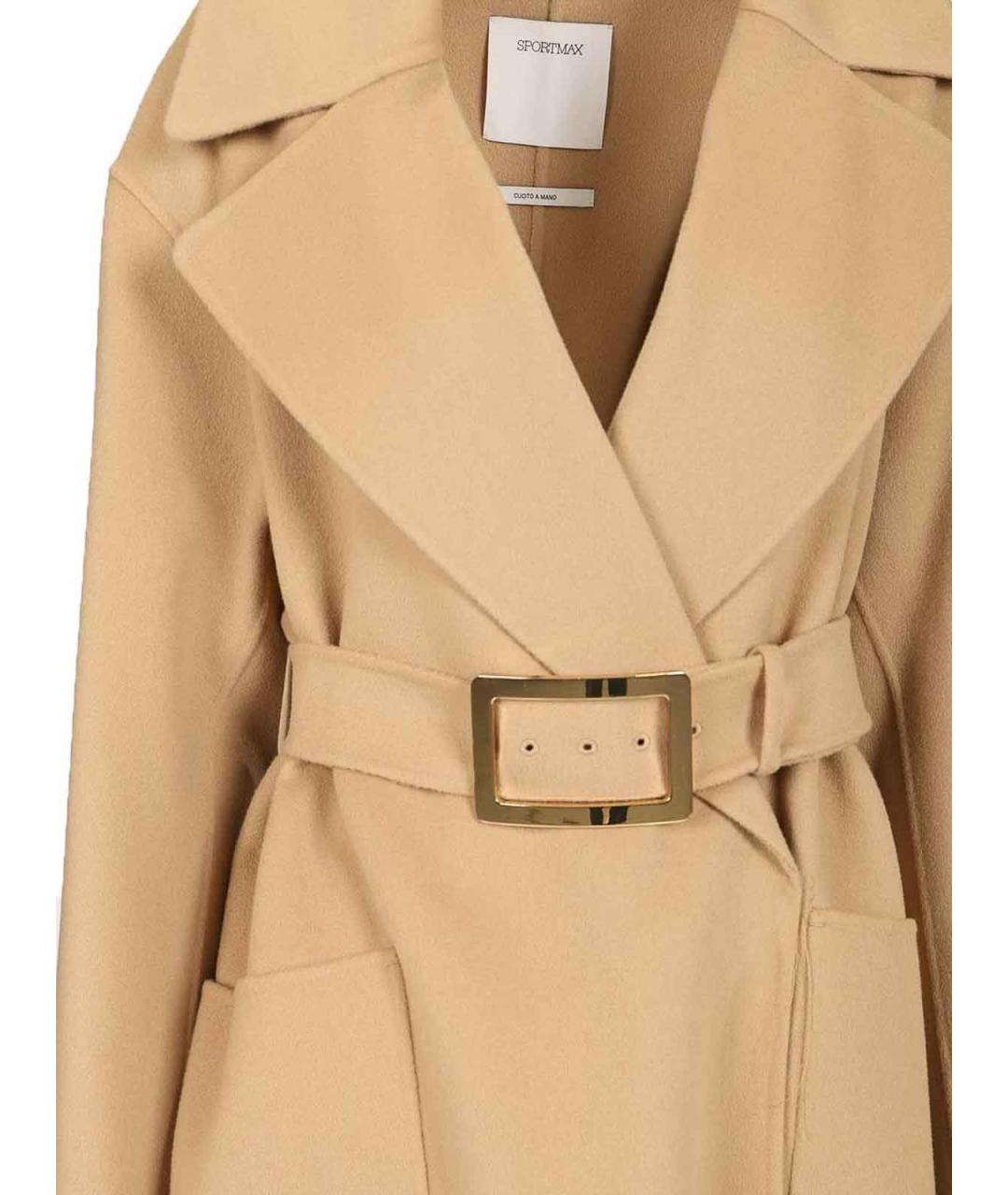 SPORTMAX Бежевое шерстяное пальто, фото 4