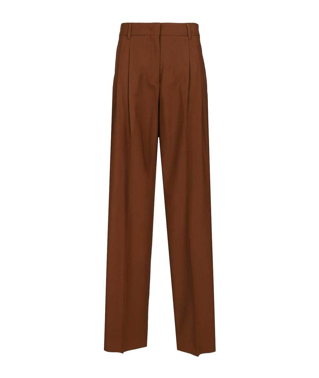 MAX MARA STUDIO Коричневые шерстяные прямые брюки, фото 1
