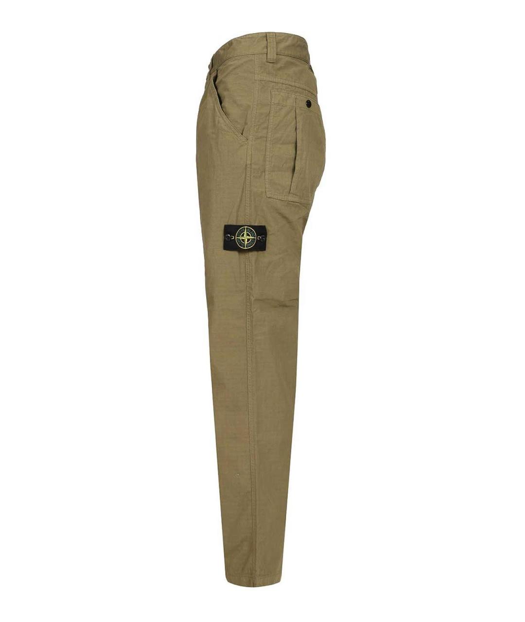 STONE ISLAND Зеленые хлопковые повседневные брюки, фото 3