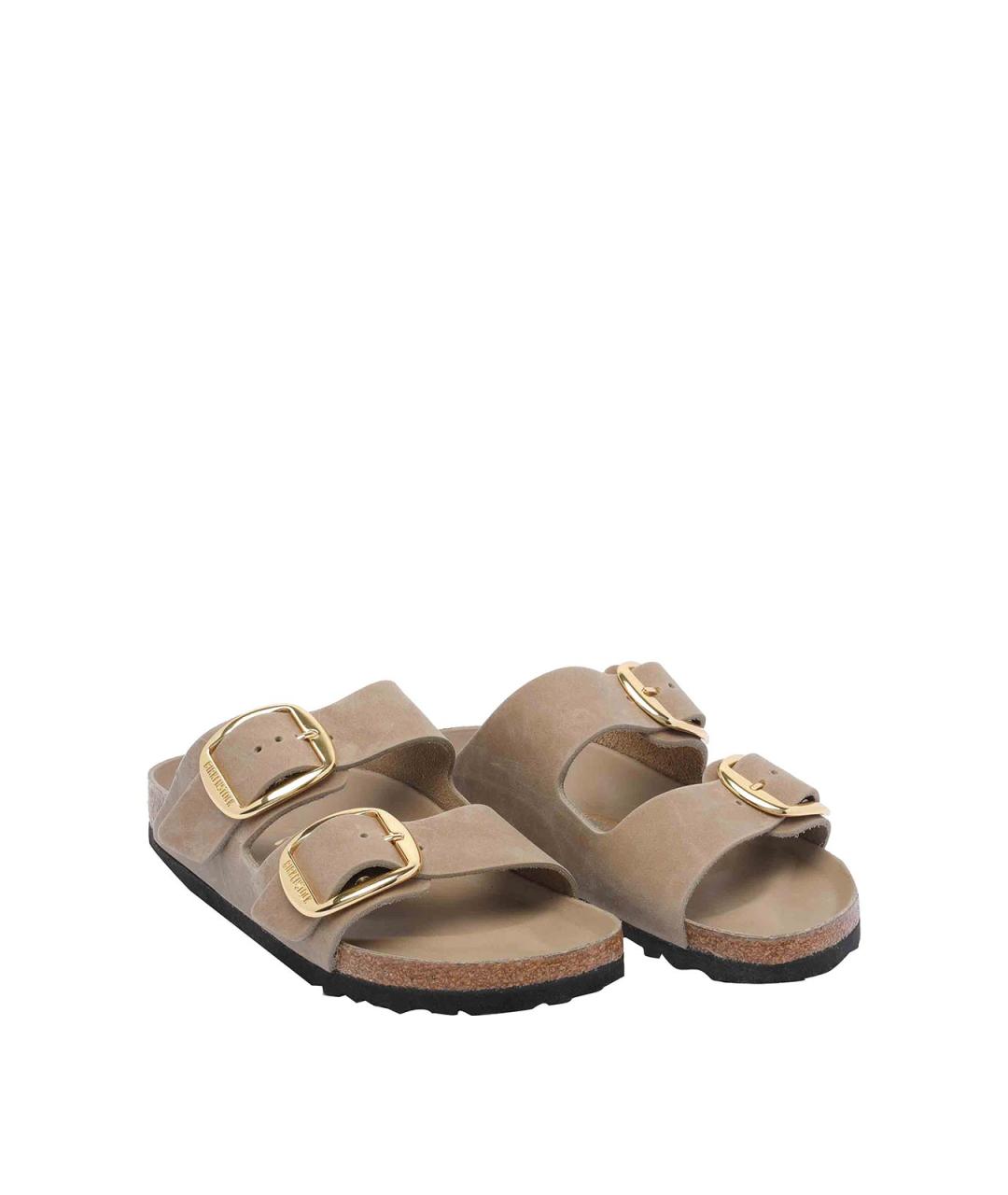 BIRKENSTOCK Бежевые кожаные шлепанцы, фото 2