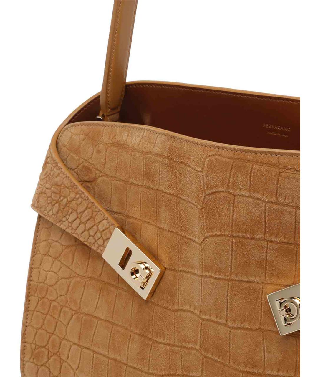 FERRAGAMO Бежевая замшевая сумка через плечо, фото 4