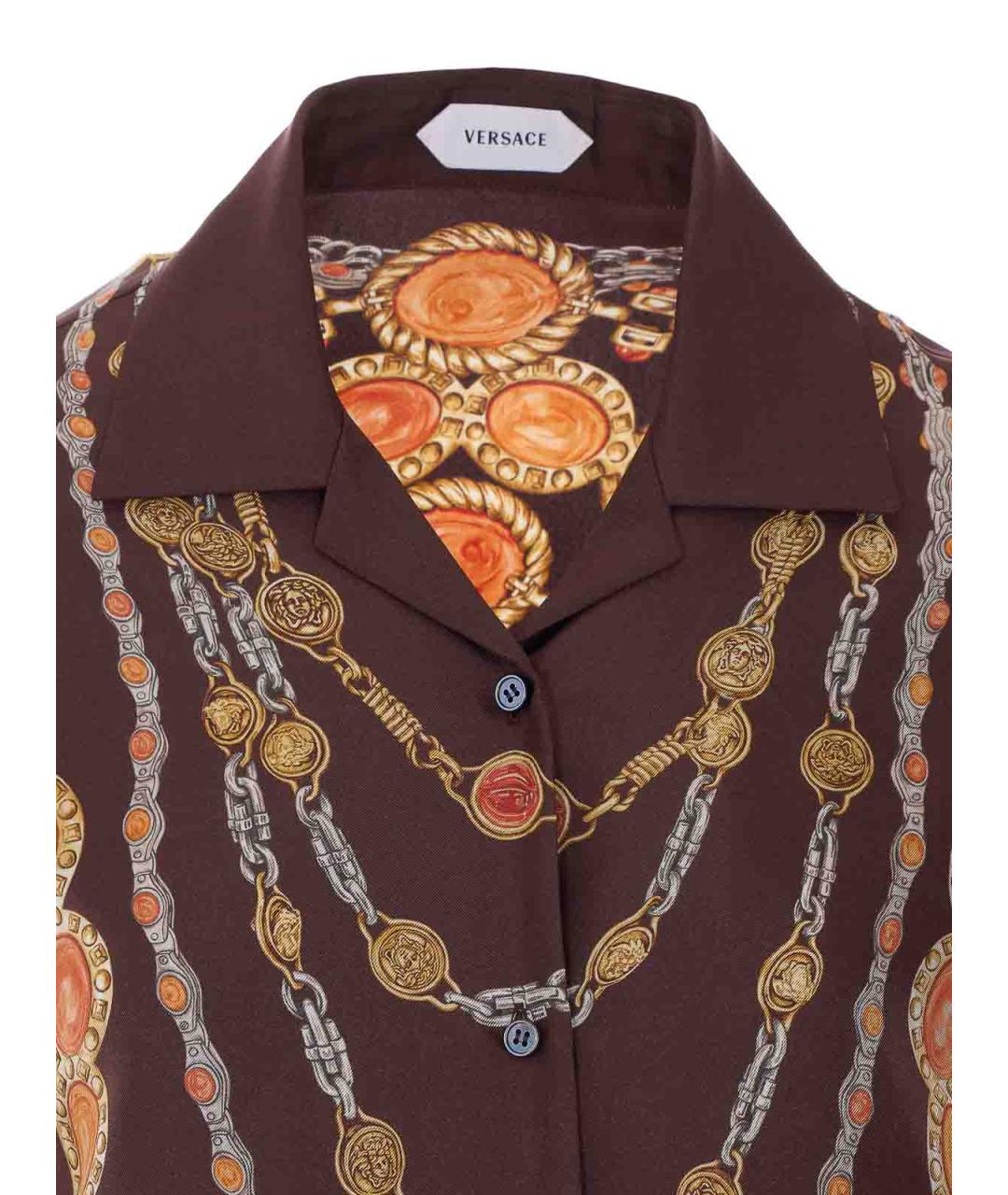 VERSACE Коричневая шелковая рубашка, фото 4