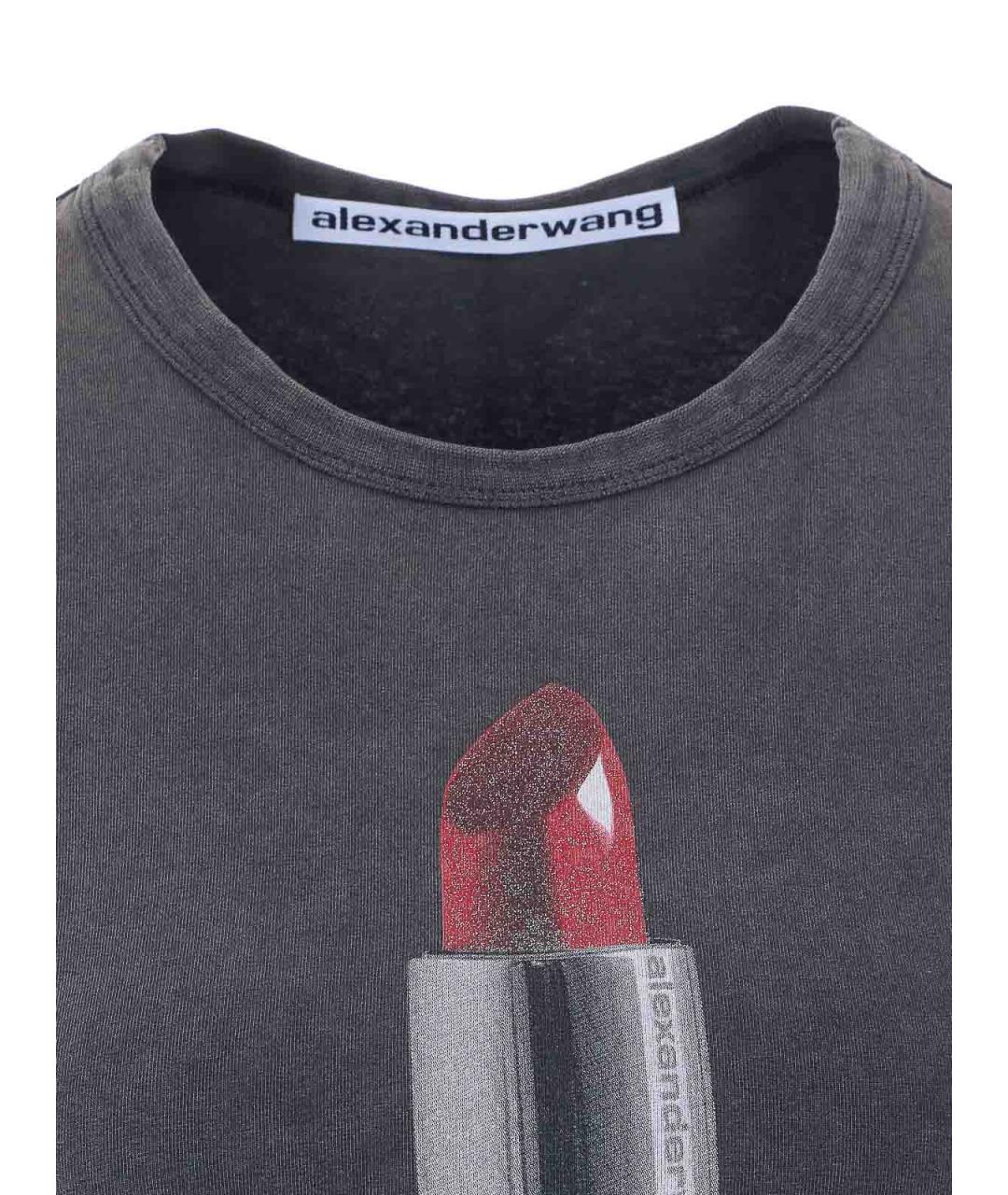 ALEXANDER WANG Серая хлопковая футболка, фото 4