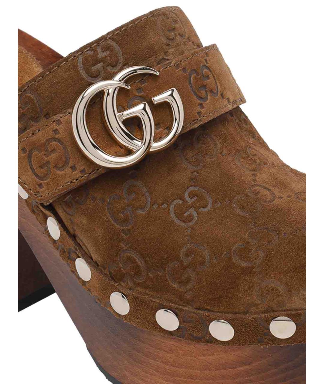 GUCCI Коричневые замшевые сабо, фото 4
