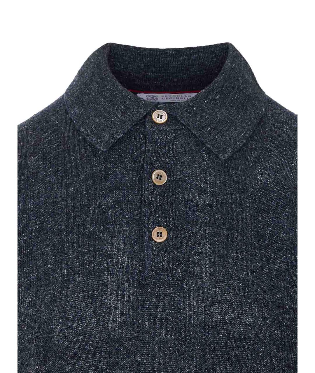 BRUNELLO CUCINELLI Мульти хлопко-льняное поло с коротким рукавом, фото 4