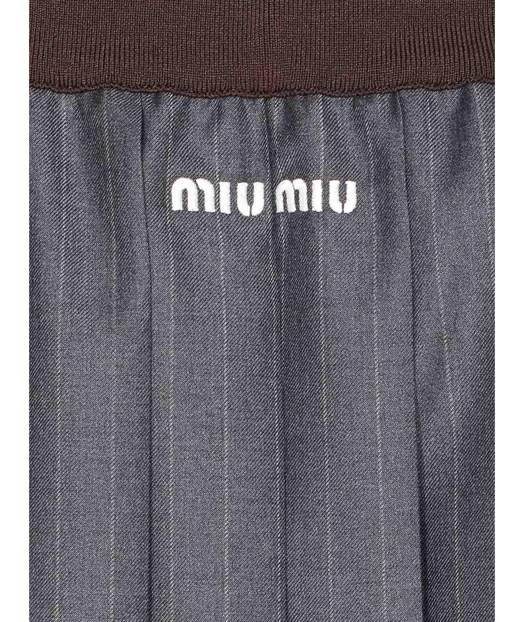 MIU MIU Серая шерстяная юбка мини, фото 3