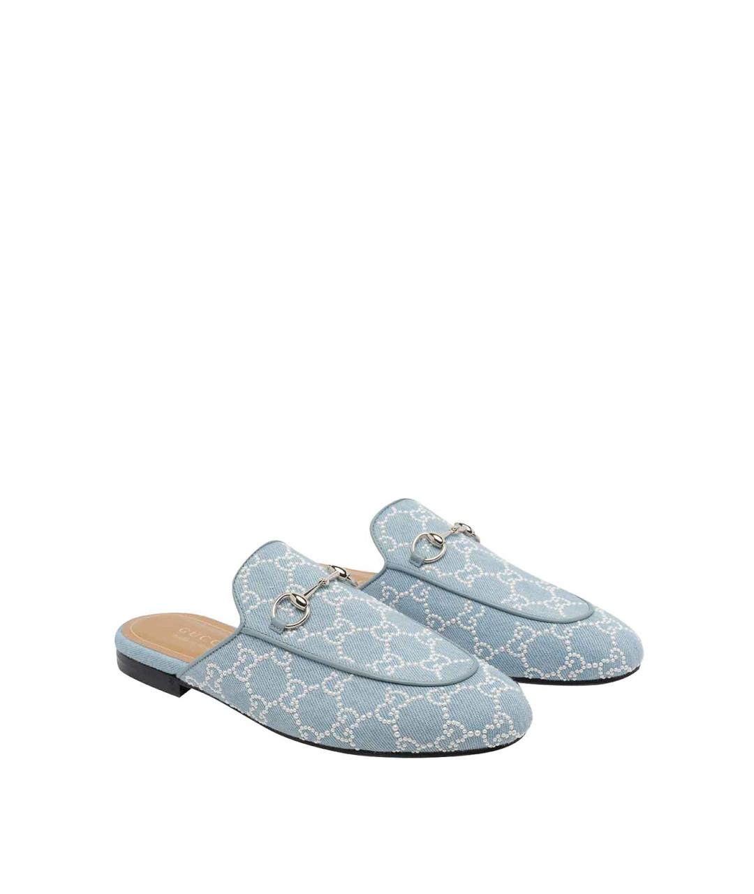 GUCCI Голубые текстильные мюли, фото 2